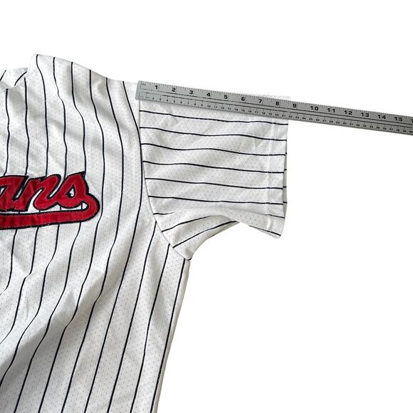 Vintage Majestic Cleveland Indians Baseball Jersey Men XL White Pinstriped READ - Picture 9 of 11